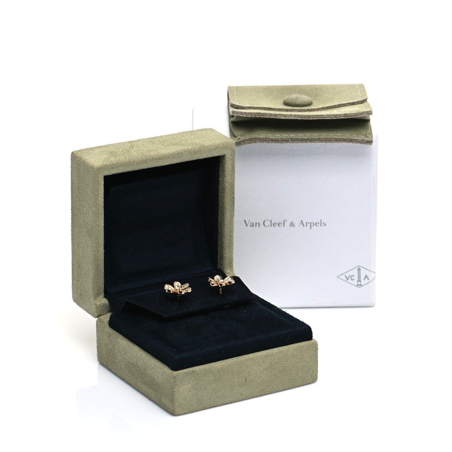 Van Cleef & Arpels 18K Yellow Gold Diamond Mini Frivole Pave Earrings 6 of 6