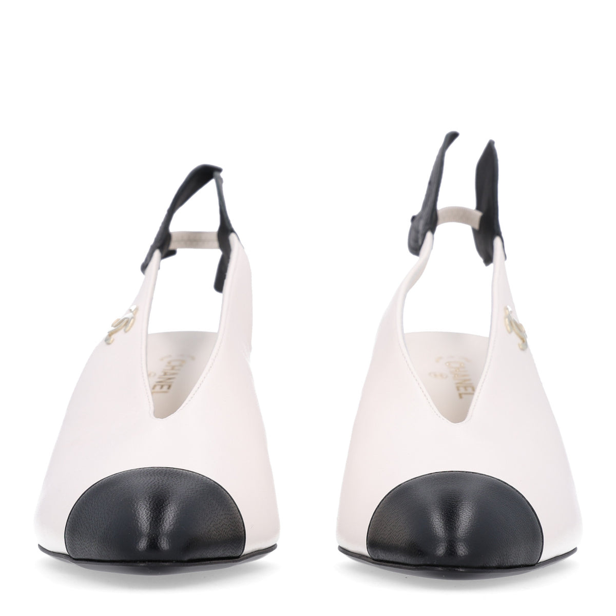 Chanel Lambskin Slingback Pumps 37.5 White Black 3 of 10