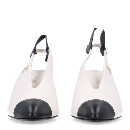 Chanel Lambskin Slingback Pumps 37.5 White Black 3 of 10