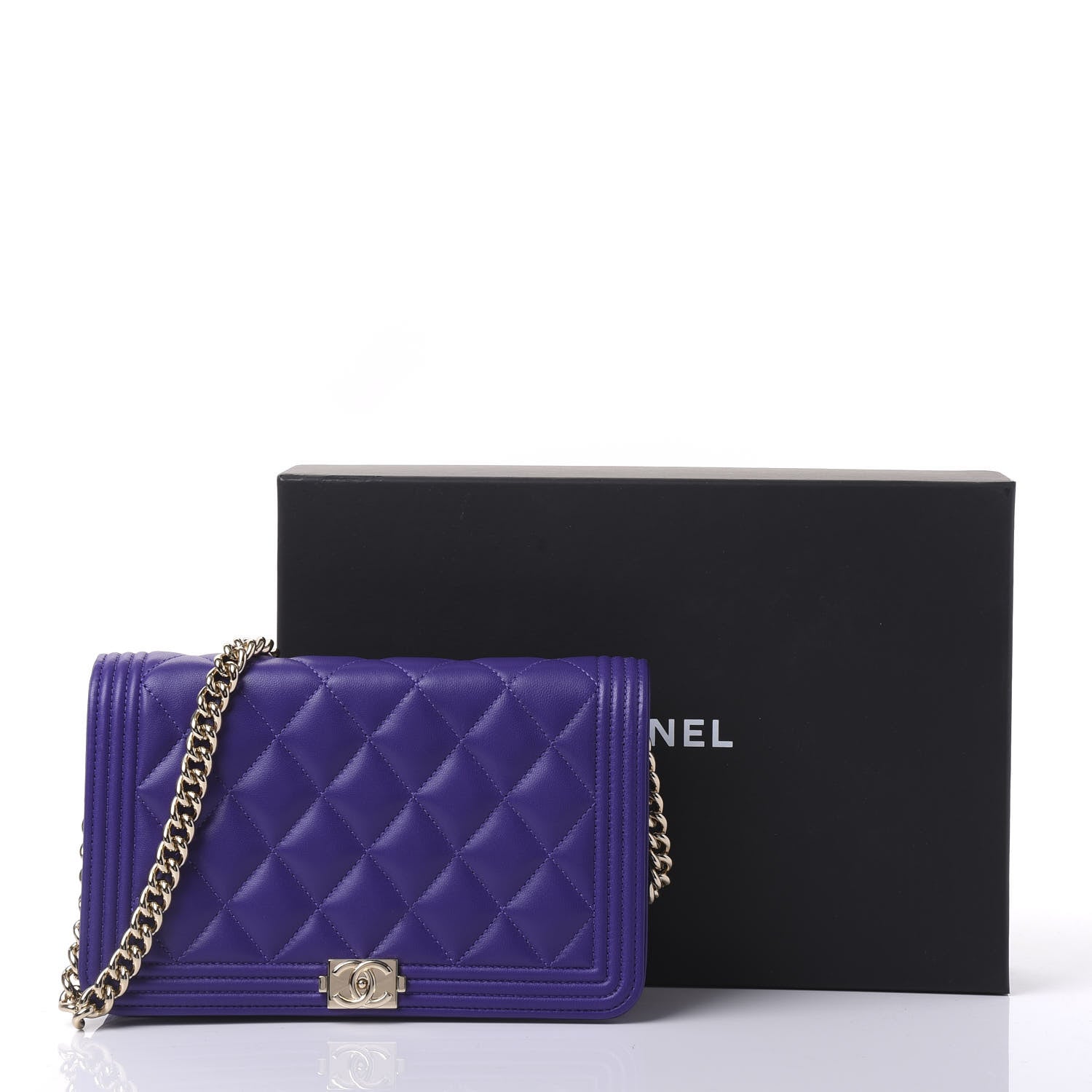 Chanel Lambskin Quilted Boy Wallet On Chain WOC Purple 10 of 10
