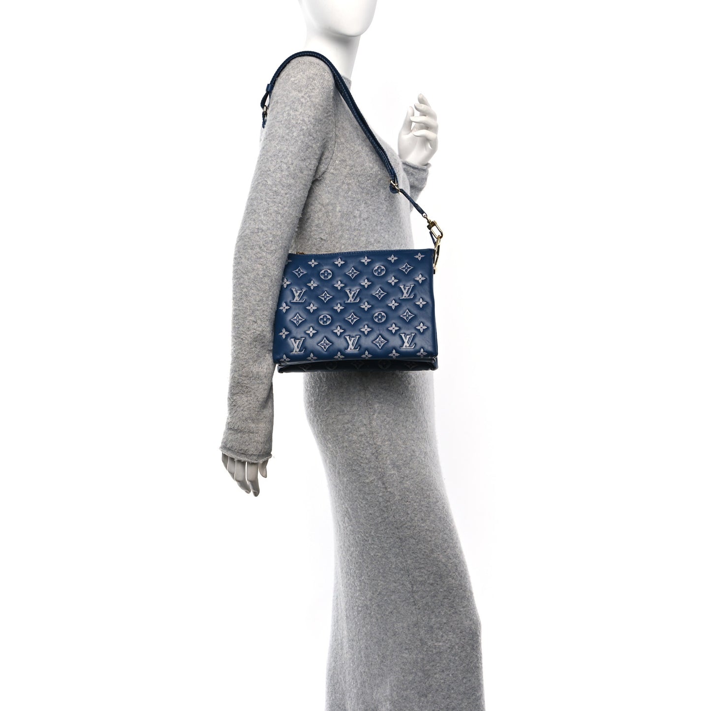 Lambskin Embossed Monogram Coussin PM Denim Blue