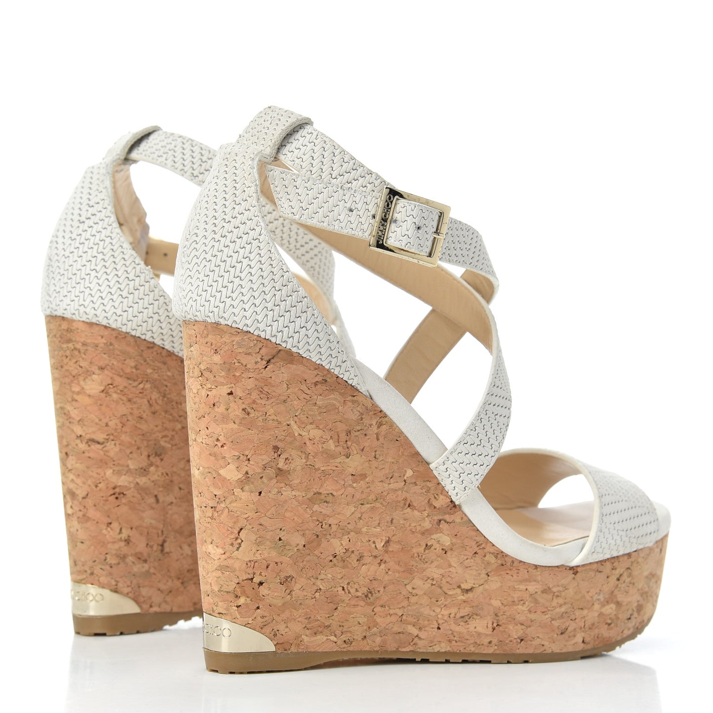 Nubuck Embossed Cork Portia 120 Wedge Sandals 37 Latte
