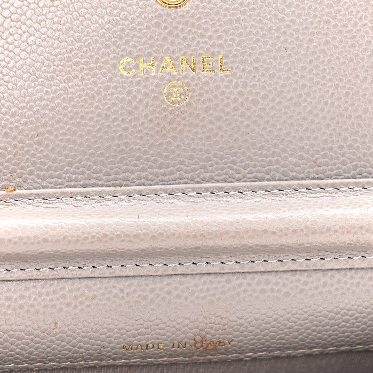Caviar Quilted Miss Coco Clutch With Chain Grey