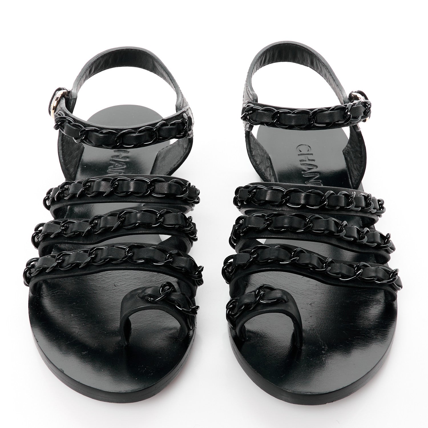 Chanel Calfskin Chain Flat Sandals 38 Black 2 of 8