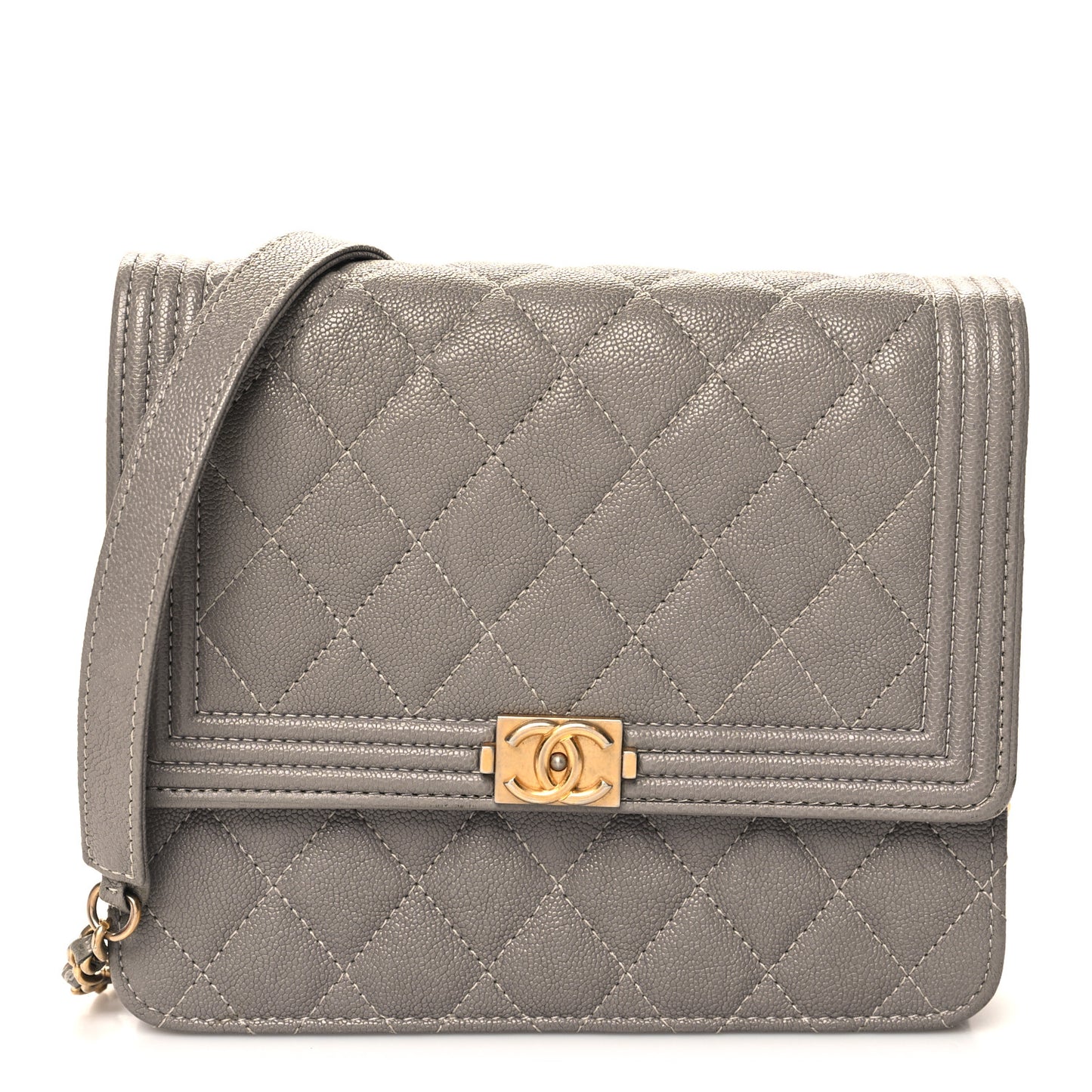 Caviar Quilted Boy Square Wallet on Chain WOC Grey