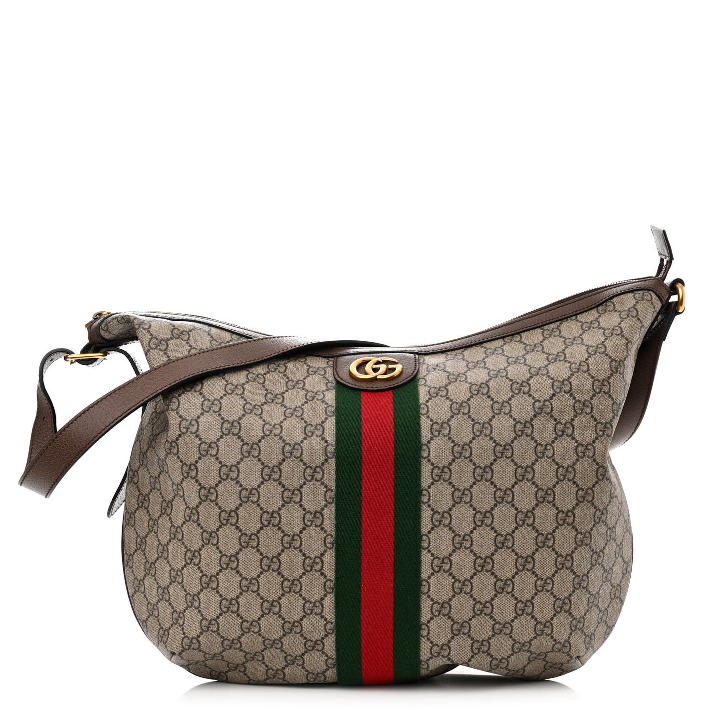 GG Supreme Monogram Web Ophidia Half Moon Hobo Brown