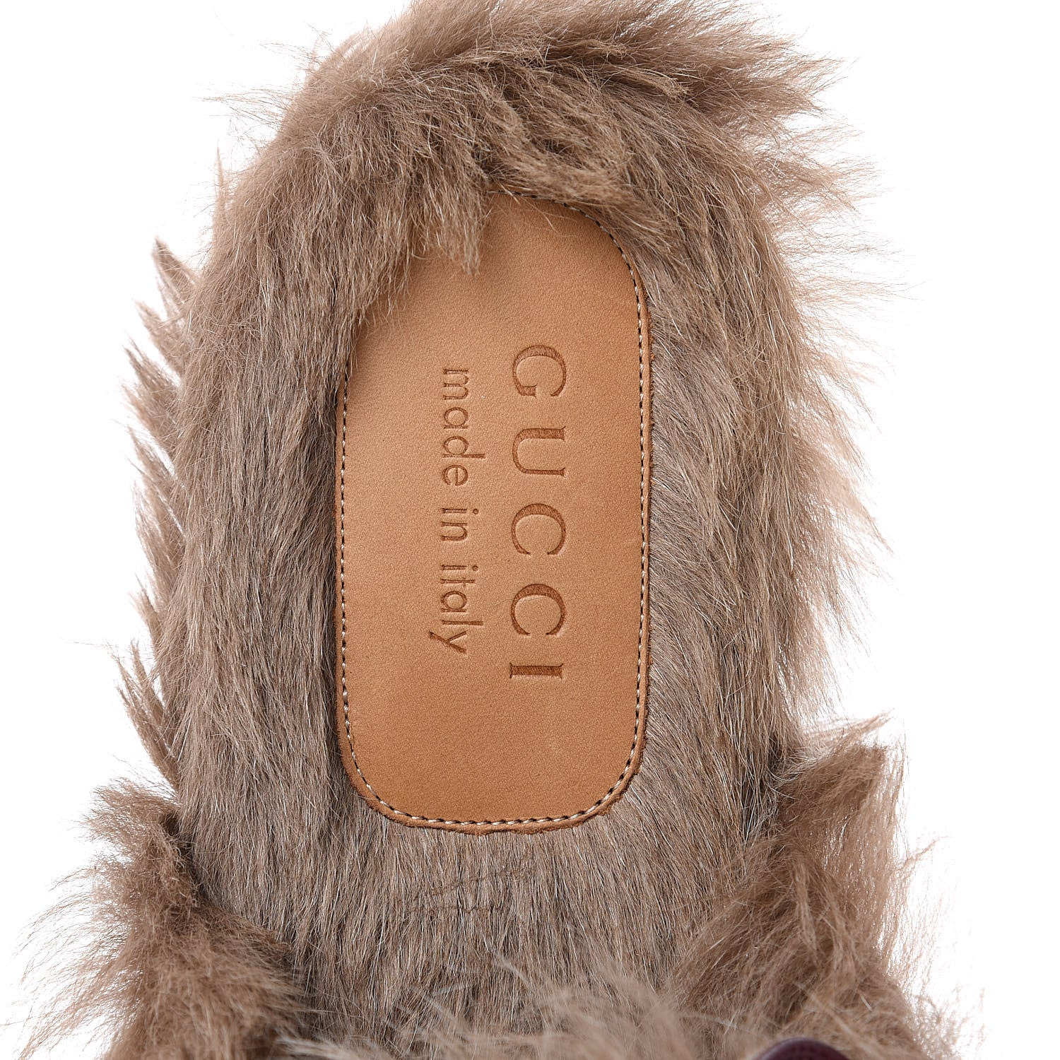 Gucci Malaga Kid Fur Mens Princetown Slippers 7.5 Vintage Bordeaux 6 of 9