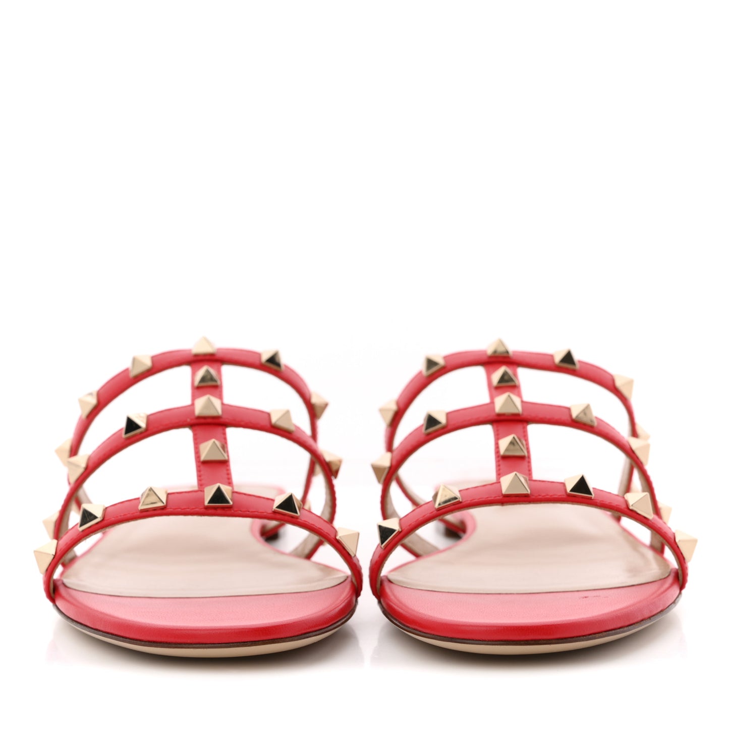 Nappa Rockstud Caged Flat Slide Sandals 39 Rouge