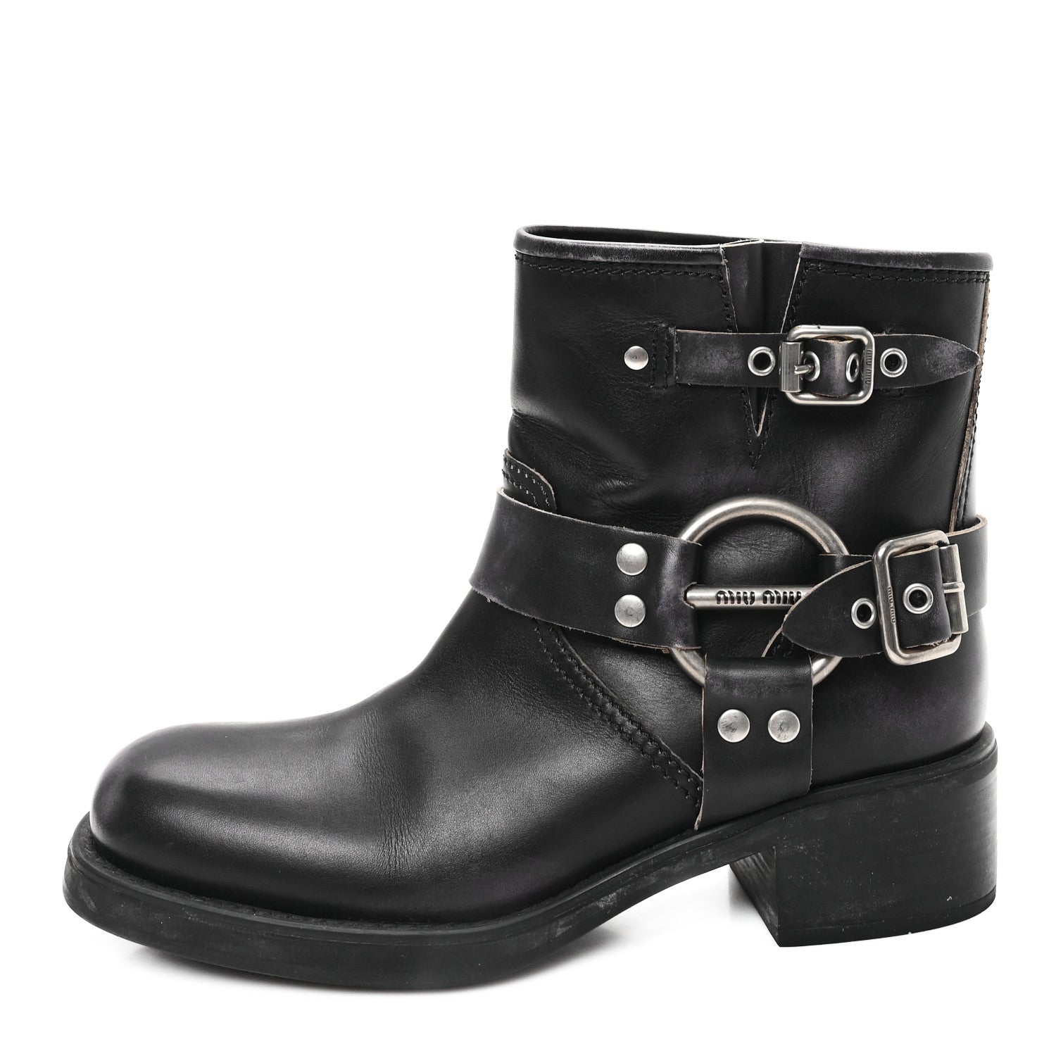 Miu Miu Calfskin Harness Enigneer Boots 40 Black 1 of 8