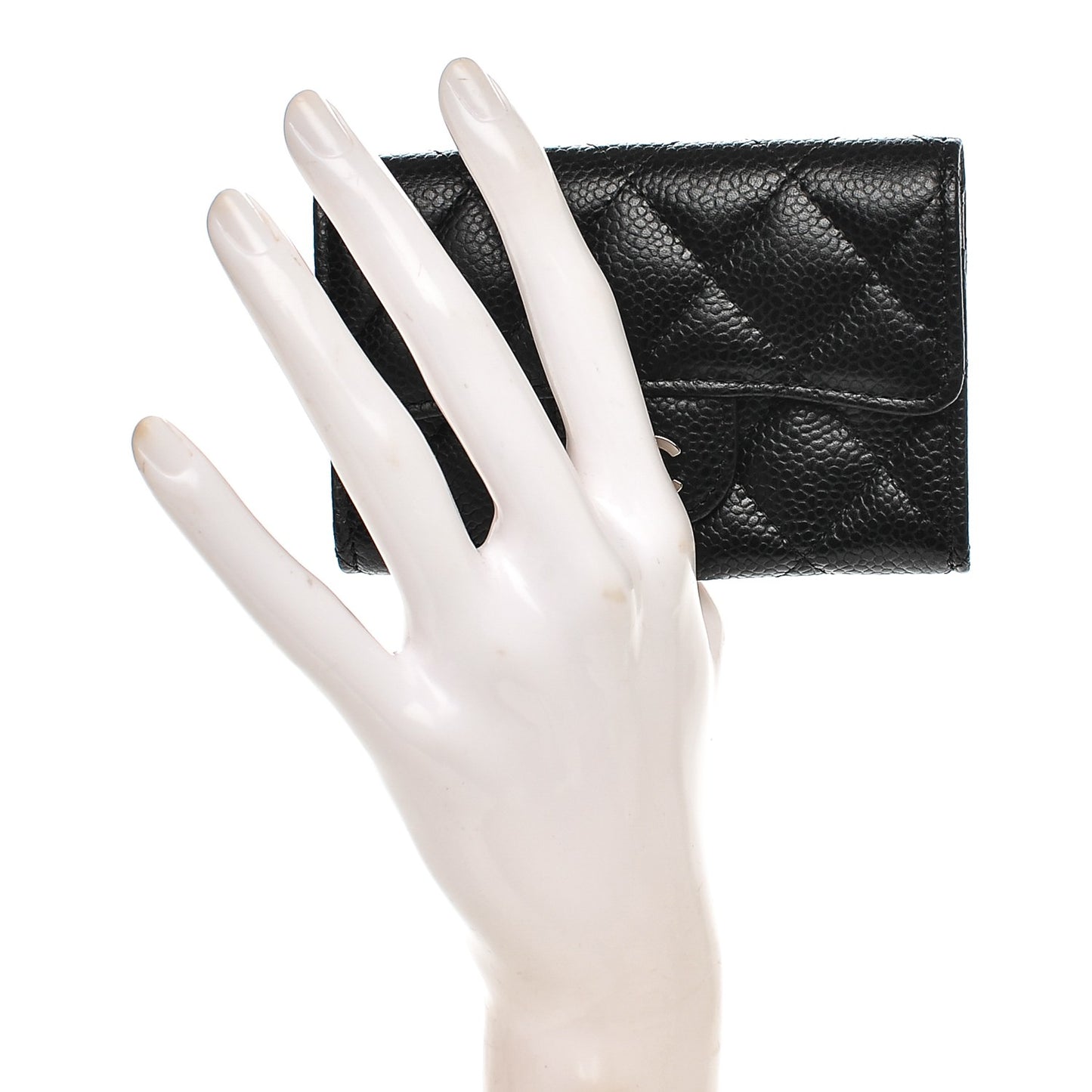 Caviar Quilted Flap Card Holder Black