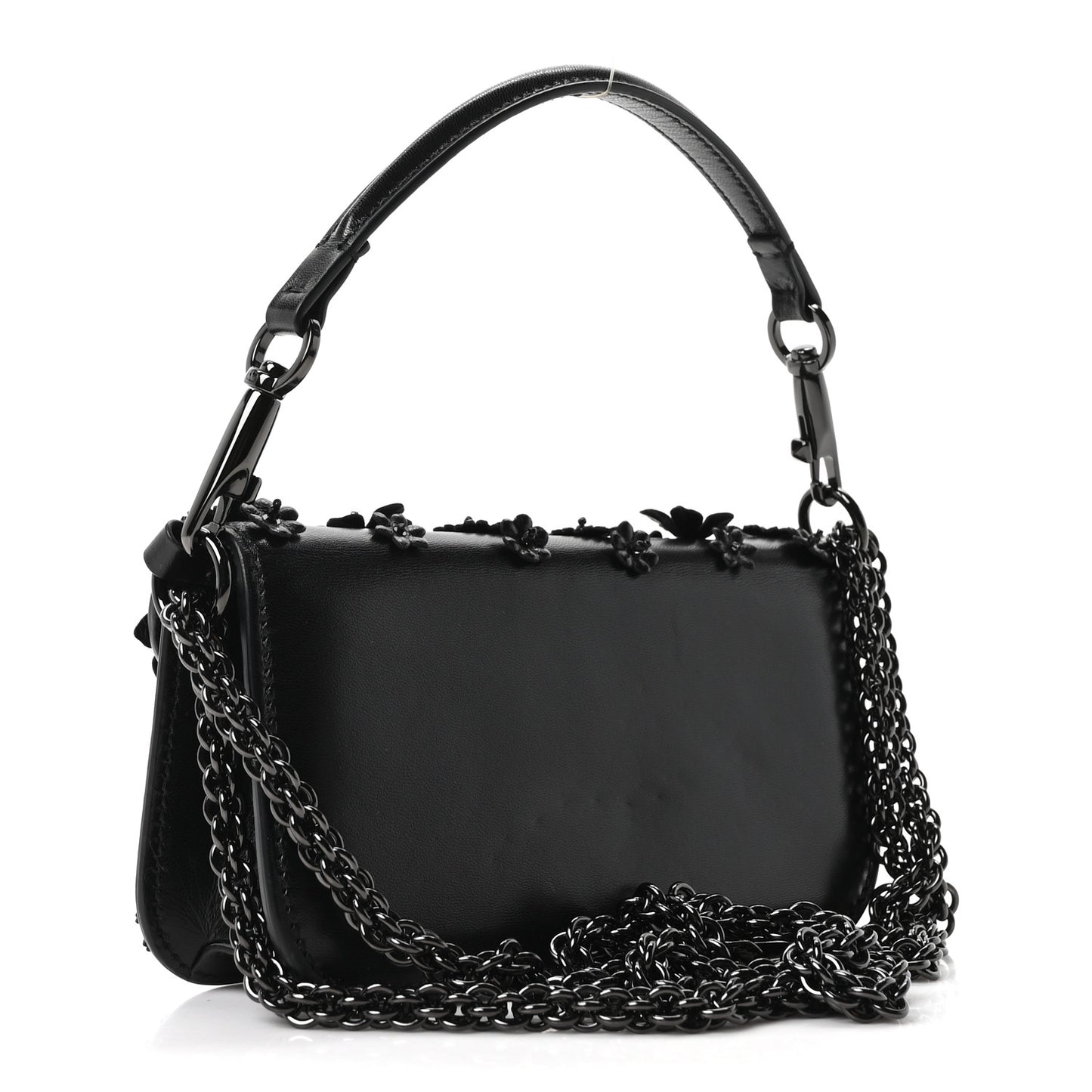 Calfskin Floral Embroidered Monochrome Vlogo Small Loco Shoulder Bag Black
