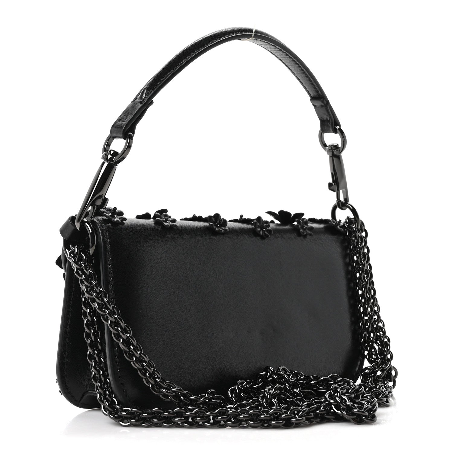 Valentino Garavani Calfskin Floral Embroidered Monochrome Vlogo Small Loco Shoulder Bag Black 5 of 17
