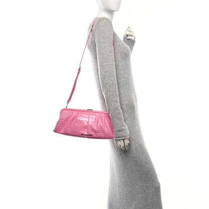 Balenciaga Shiny Supple Calfskin Logo Crocodile Embossed XL Cloud Clutch Pink 2 of 9