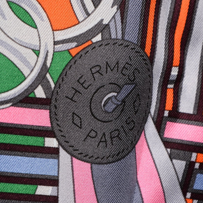 Hermes Silk Brides Et Gris Gris Scarf 90 Noir Orange Jaune Vif 4 of 6