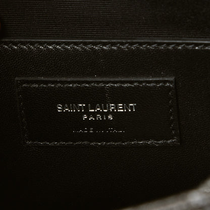 Saint Laurent Metallic   Metallic Calfskin Mixed Matelasse Triquilt Large Monogram Envelope Satchel Graphite 8 of 9