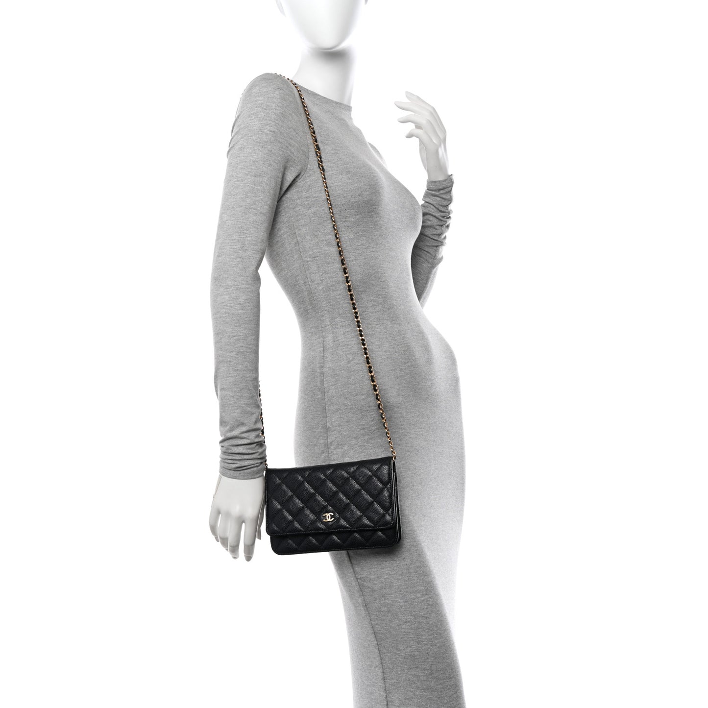 Caviar Quilted Wallet on Chain WOC Black