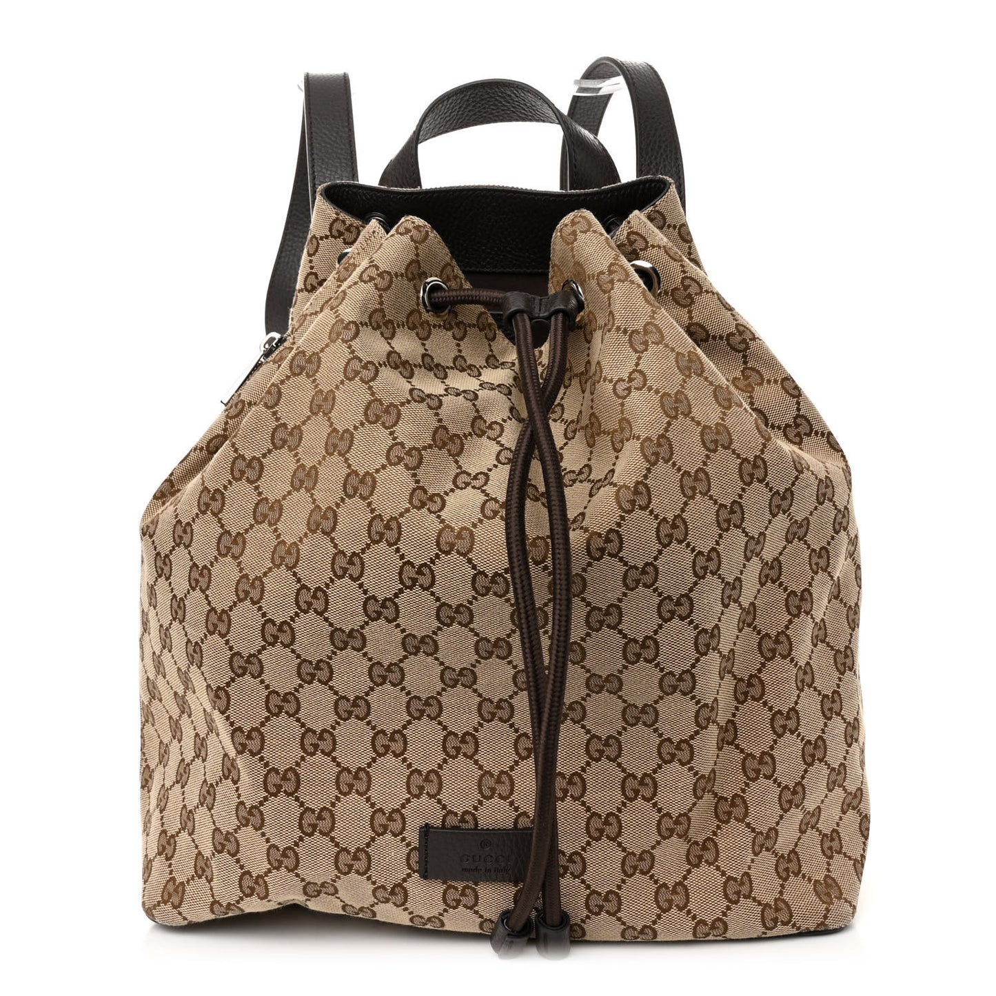 Monogram Dollar Calfskin O Drawstring Backpack Beige Ebony Testa di Moro Dark Chocolate