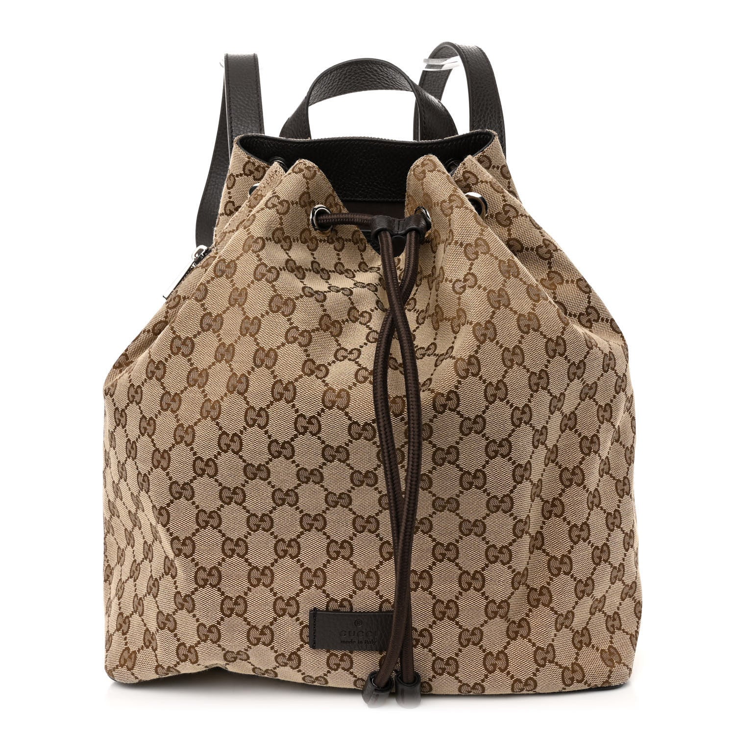 Gucci Monogram Dollar Calfskin O Drawstring Backpack Beige Ebony Testa di Moro Dark Chocolate 1 of 10