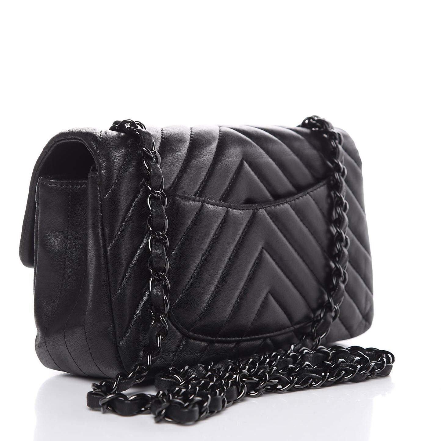 Lambskin Chevron Quilted Mini Rectangular Flap So Black