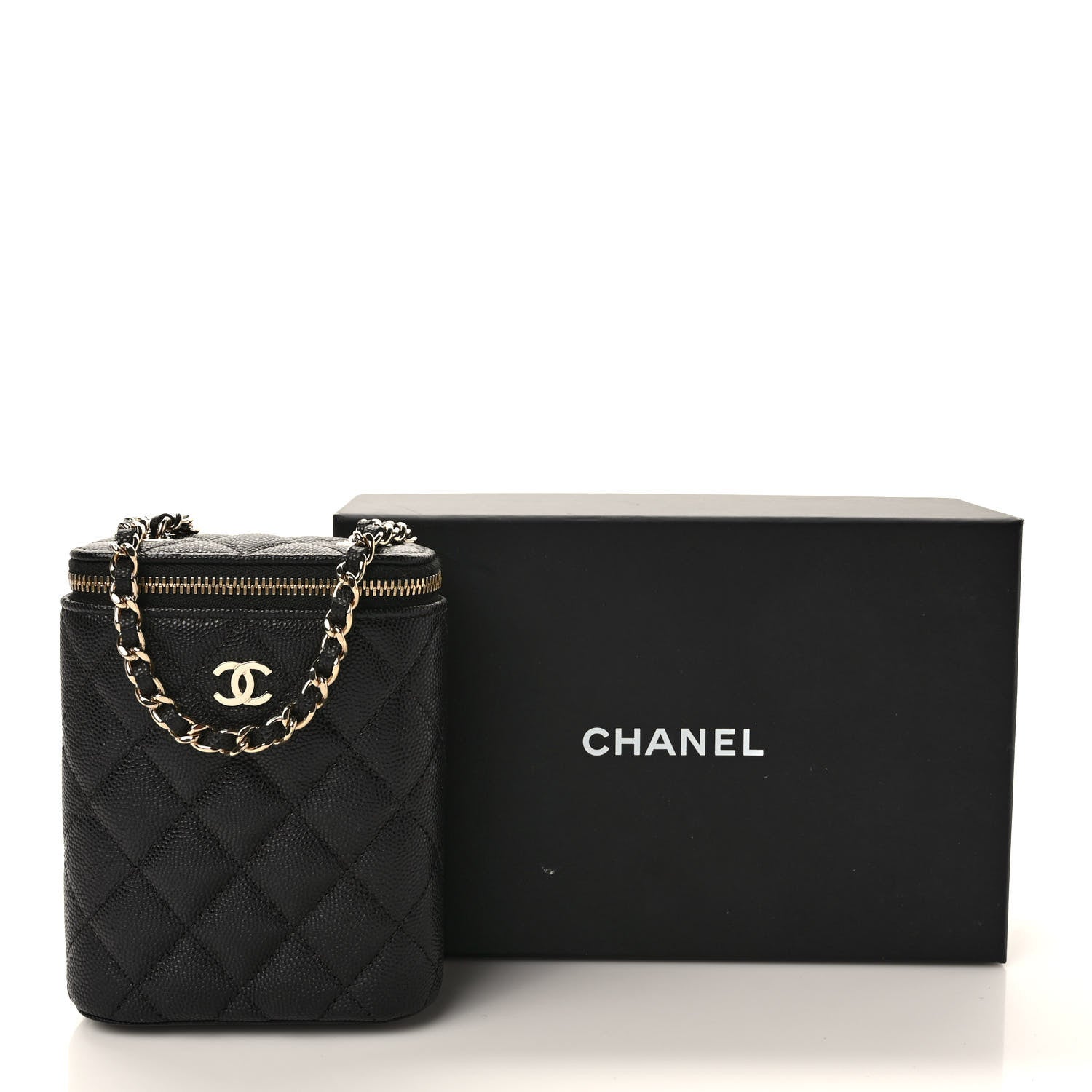 Chanel Caviar Quilted Small Vertical Coco Beauty Vanity Case With Chain Black 10 of 10