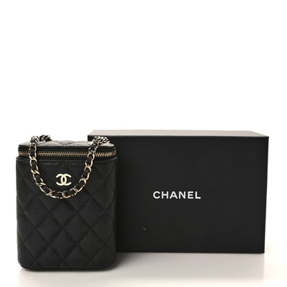 Chanel Caviar Quilted Small Vertical Coco Beauty Vanity Case With Chain Black 10 of 10
