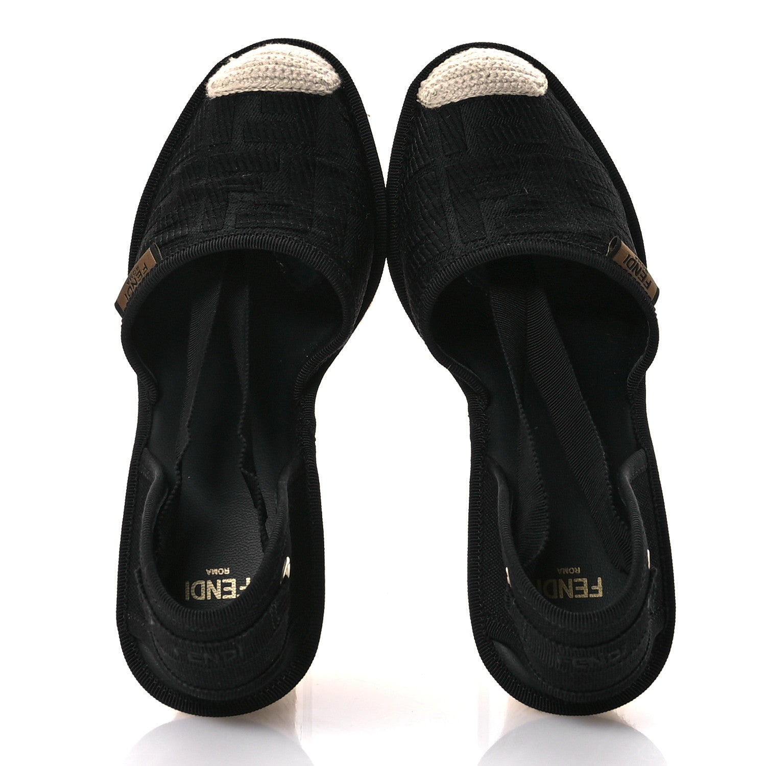 Fendi Canvas FF Embroidered Roma Ankle Wrap Wedge Espadrilles 37 Black 2 of 8