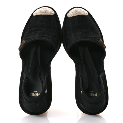 Fendi Canvas FF Embroidered Roma Ankle Wrap Wedge Espadrilles 37 Black 2 of 8