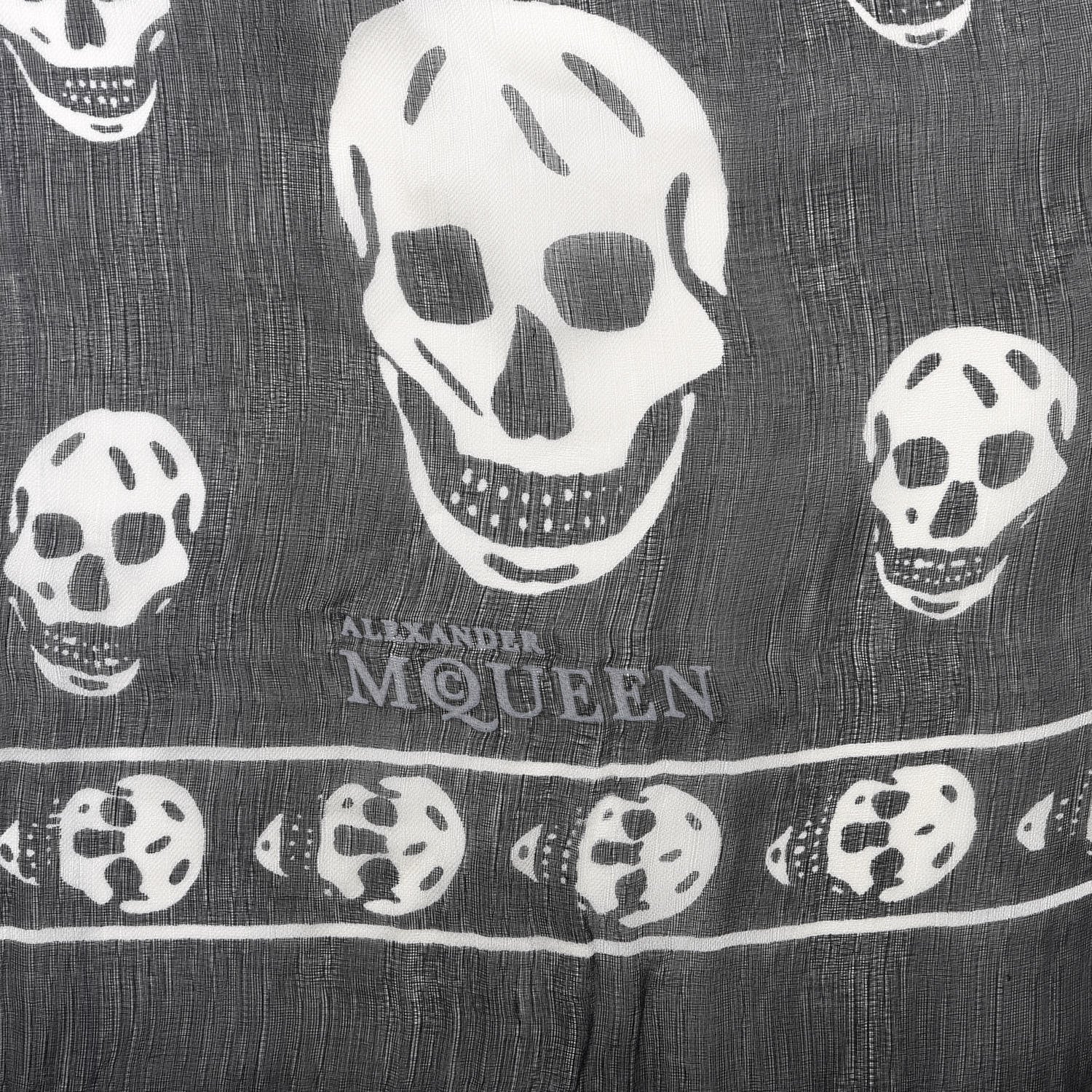 Alexander McQueen Silk Chiffon Skull Scarf Black Ivory 2 of 3