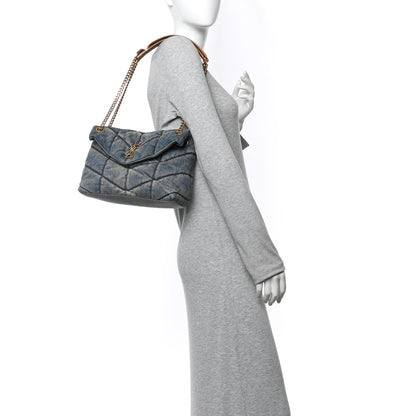 Saint Laurent Denim Quilted Small Loulou Puffer Monogram Chain Satchel Blue Cinnamon 2 of 10