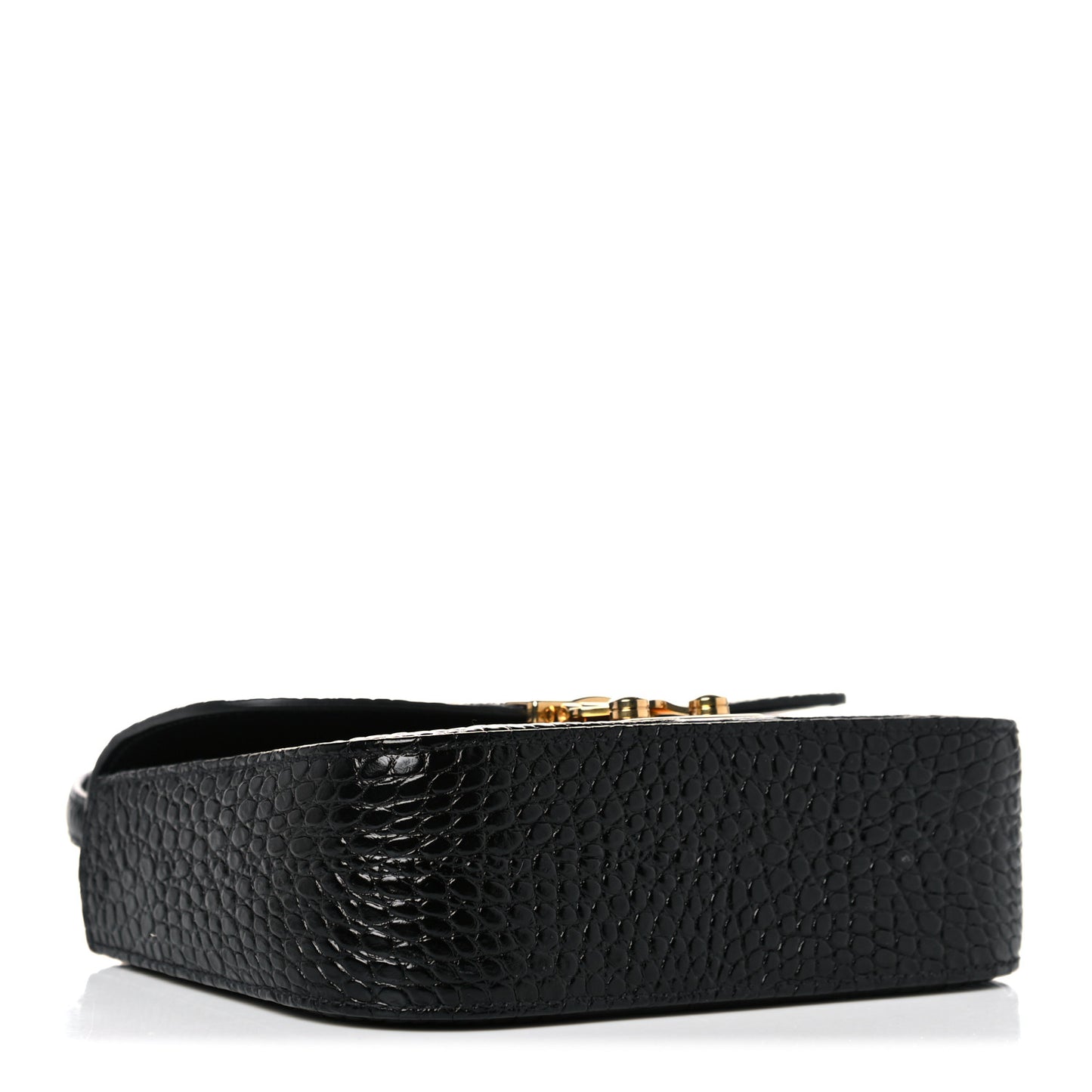 Crocodile Print Calfskin Top Handle Bag Black