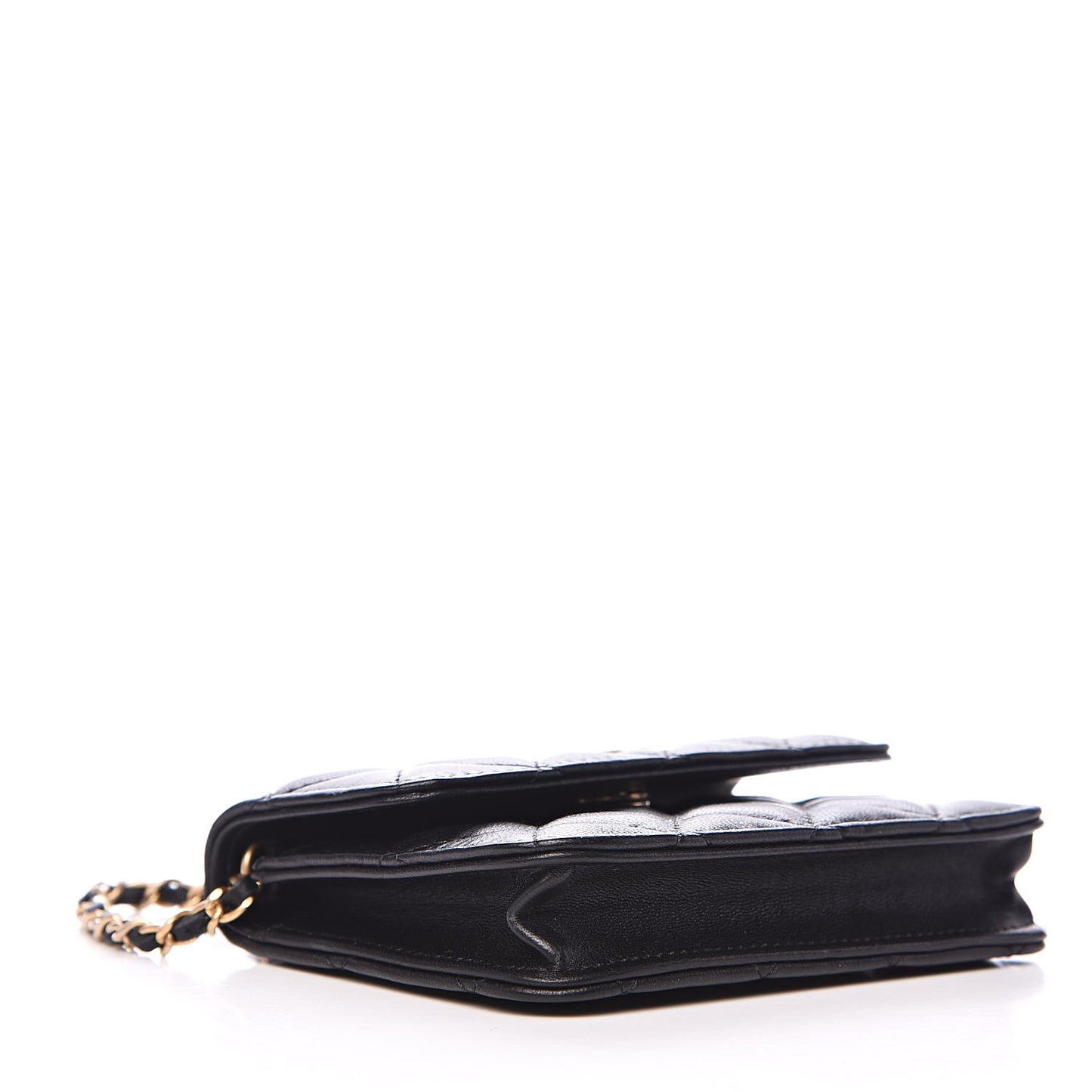 Lambskin Quilted Pearl Crush Clutch With Chain Black