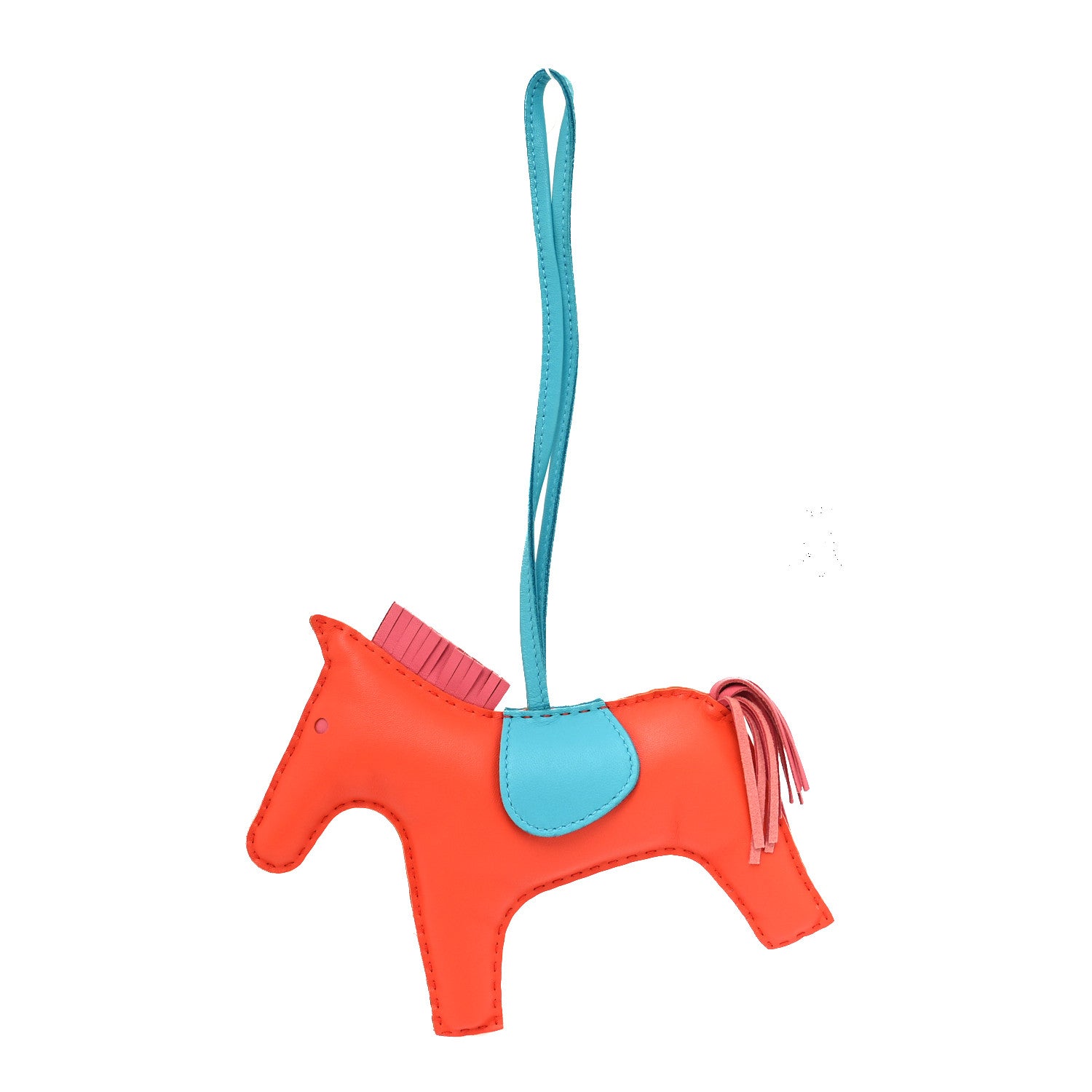 Hermes Milo Lambskin Grigri Rodeo Horse Bag Charm GM Rose Azalee Orange Poppy Bleu Azteque 1 of 3