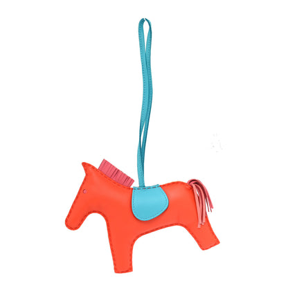 Hermes Milo Lambskin Grigri Rodeo Horse Bag Charm GM Rose Azalee Orange Poppy Bleu Azteque 1 of 3