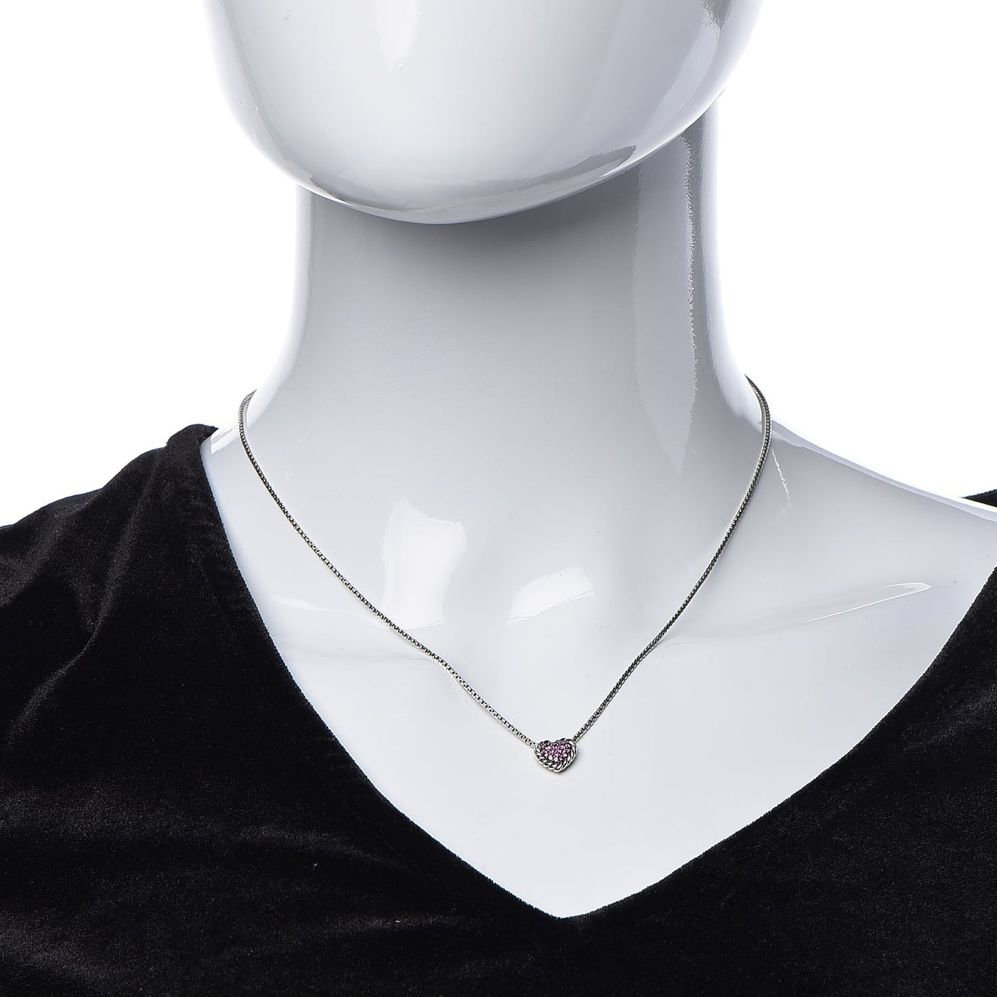 Sterling Silver Pink Sapphire Petite Pave Heart Pendant Necklace