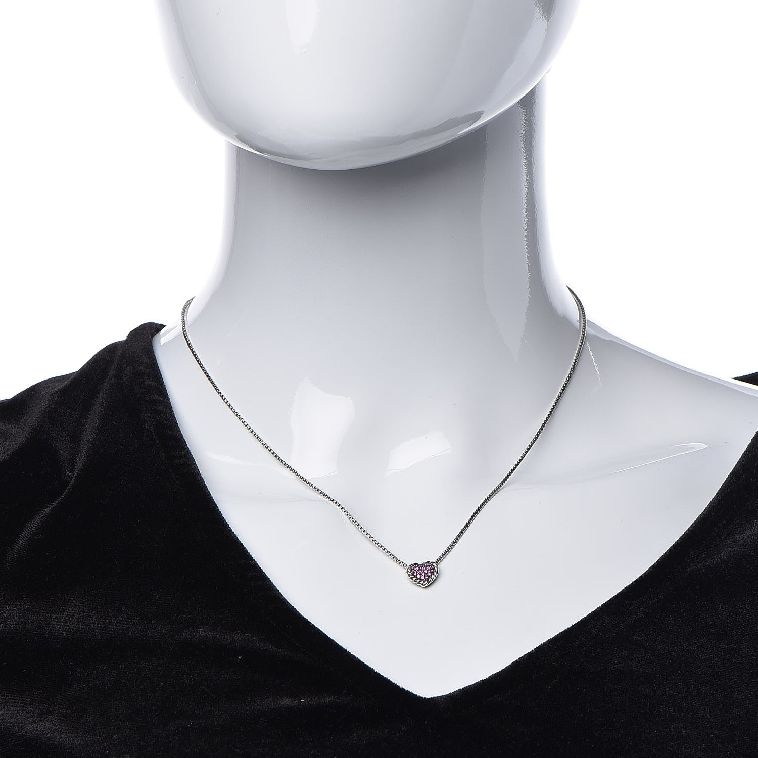 David Yurman Sterling Silver Pink Sapphire Petite Pave Heart Pendant Necklace 8 of 14