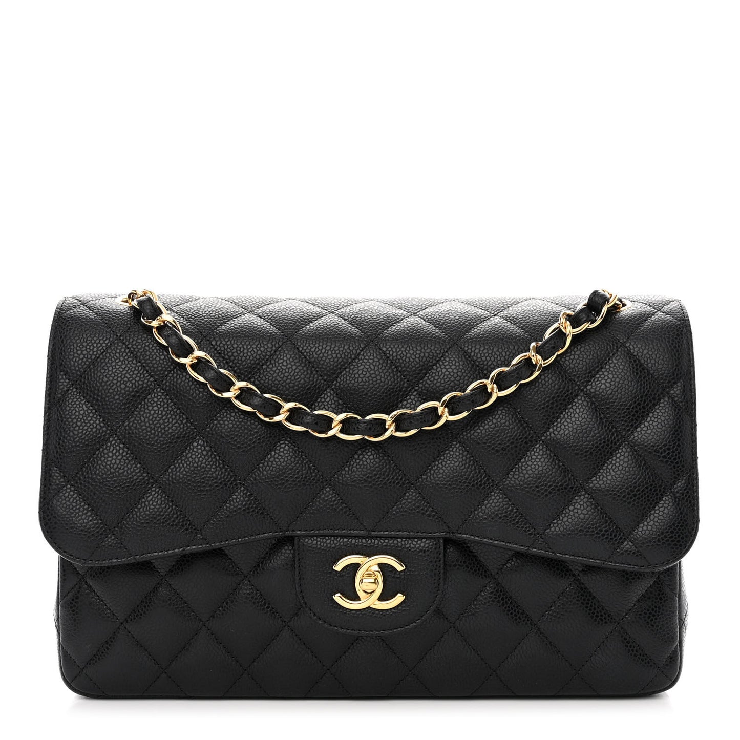 Caviar Quilted Jumbo Double Flap Black