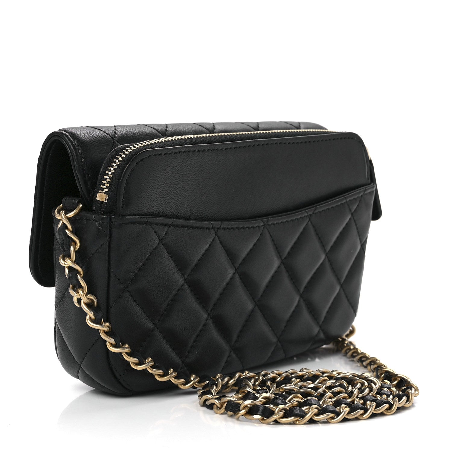 Chanel Lambskin Quilted Charm Flap Phone Holder With Chain Black 3 of 14