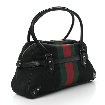 Gucci Monogram Web Large Horsebit Satchel Chain Black 3 of 9