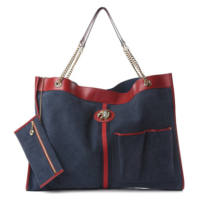 Gucci Suede Calfskin Maxi Rajah Chain Tote New Blue Romantic Cherry 1 of 8