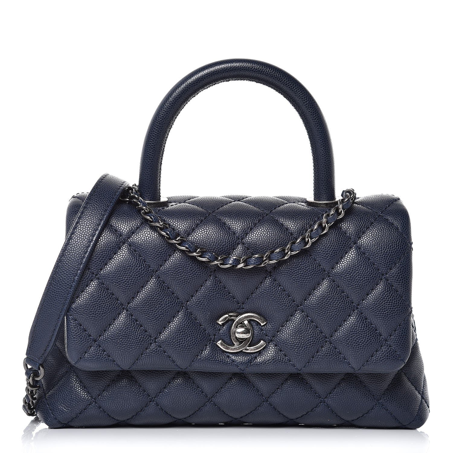 Chanel Caviar Quilted Mini Coco Handle Flap Navy Blue 1 of 9
