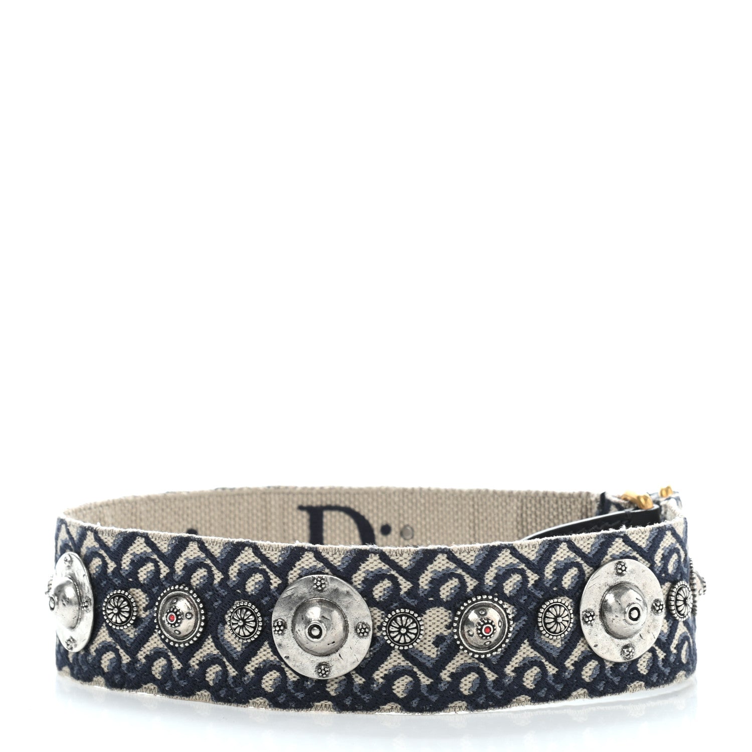 Christian Dior Oblique Studded Shoulder Strap Blue 2 of 5