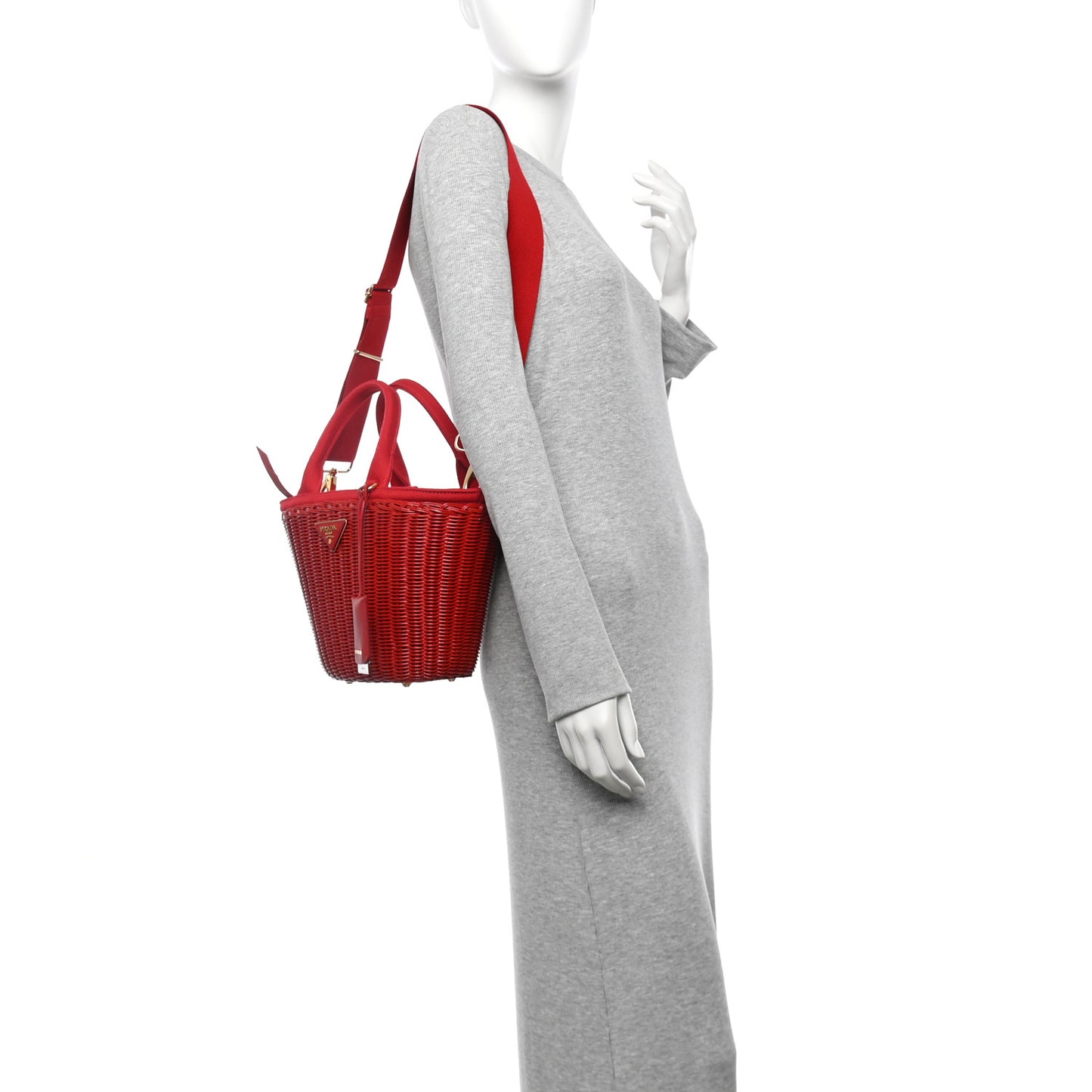 Wicker Canvas Shoulder Bag Rosso
