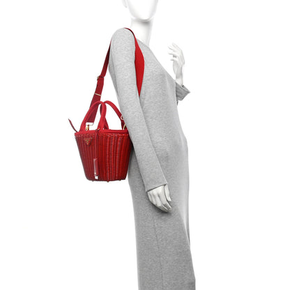 Prada Wicker Canvas Shoulder Bag Rosso 2 of 9