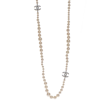 Chanel Graduated Pearl CC Long Necklace Silver 1 of 5