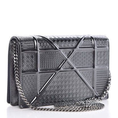 Christian Dior Metallic Patent Micro-Cannage Diorama Wallet on Chain Pouch Black 3 of 9