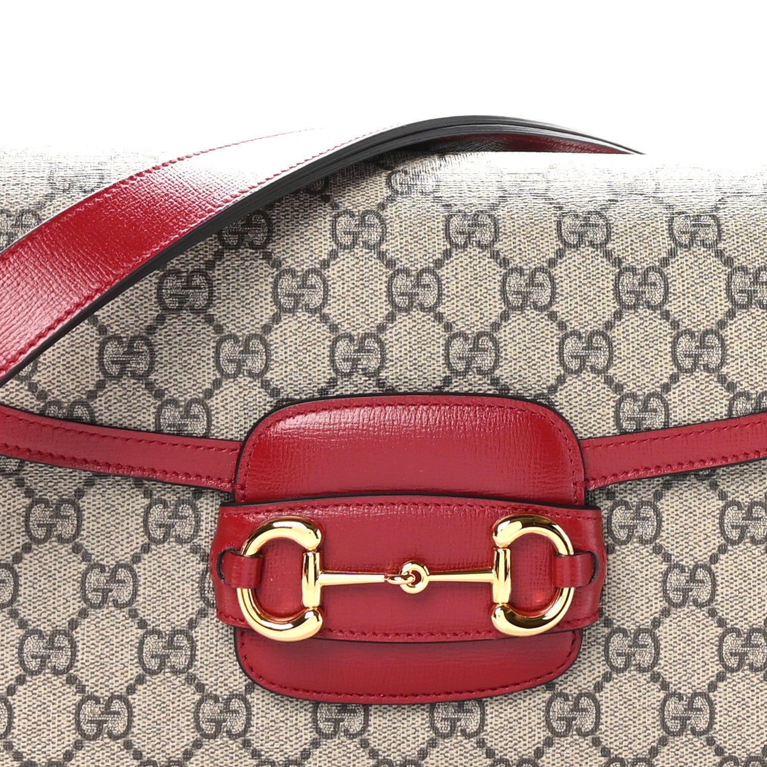 Gucci GG Supreme Monogram Azalea Calfskin Horsebit 1955 Shoulder Bag Beige Ebony New Cherry Red 9 of 11