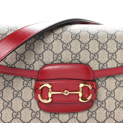 Gucci GG Supreme Monogram Azalea Calfskin Horsebit 1955 Shoulder Bag Beige Ebony New Cherry Red 9 of 11