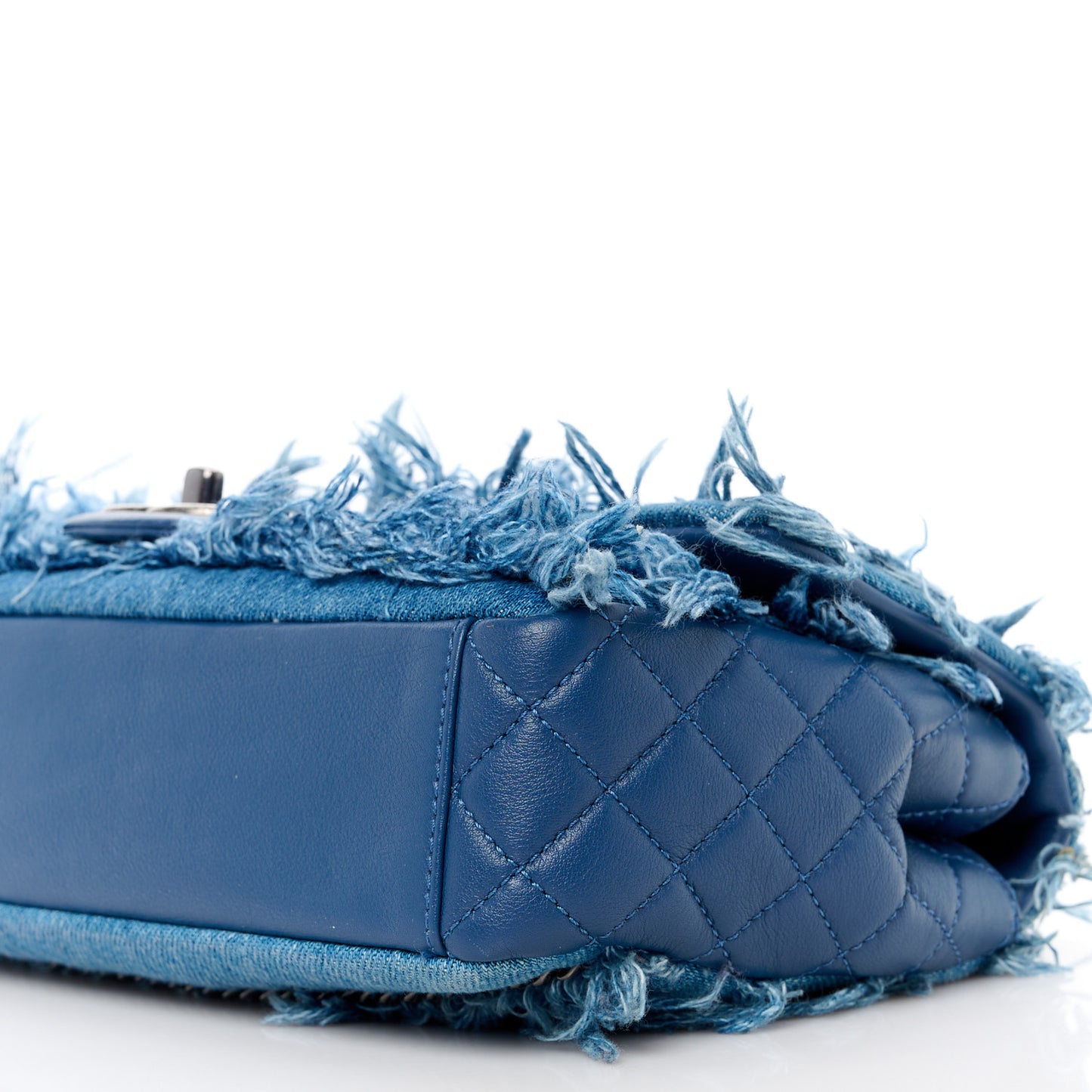 Calfskin Denim Paris Dubai Fringe Chains Small Flap Blue