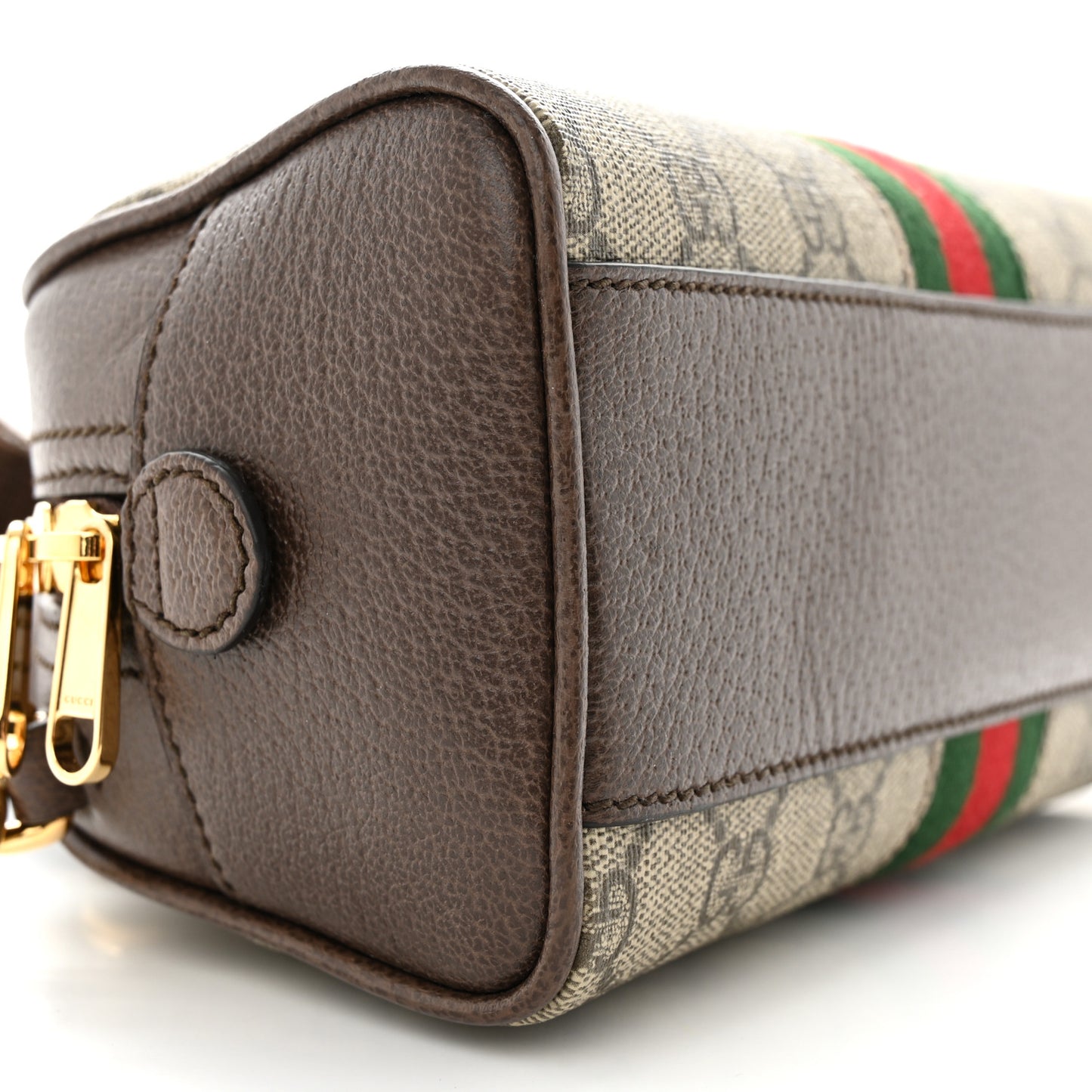 GG Supreme Monogram Textured Dollar Calfskin Web Mini Ophidia Top Handle Bowler Bag Beige Ebony New Acero