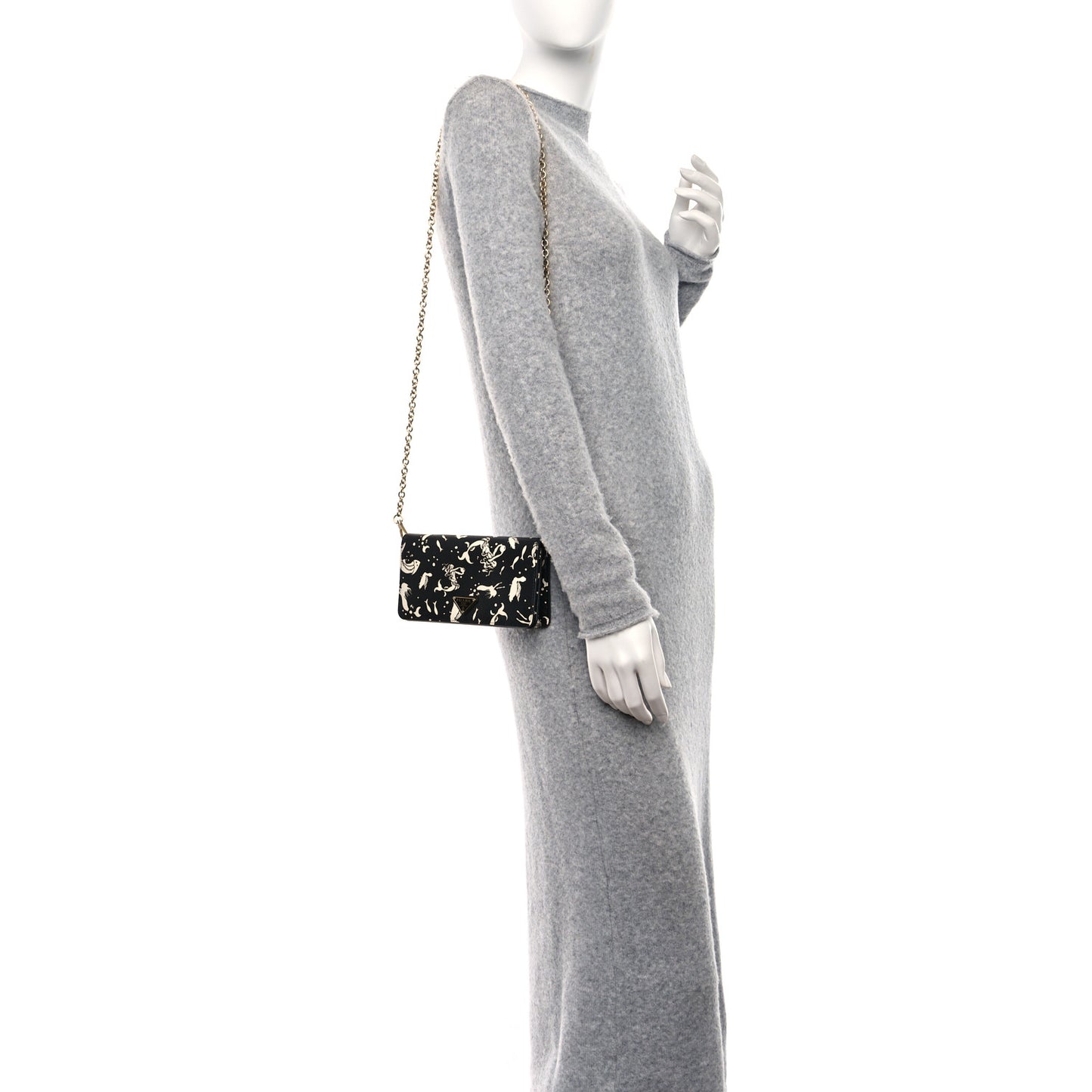 Saffiano Triangle Logo Mermaid Print Mini Crossbody Bag Black